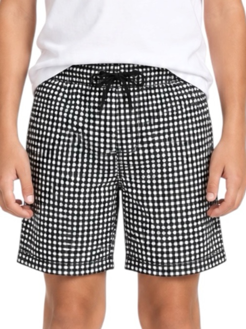 Beach Bros Boys Black and White Gingham Swim Trunks Size 12